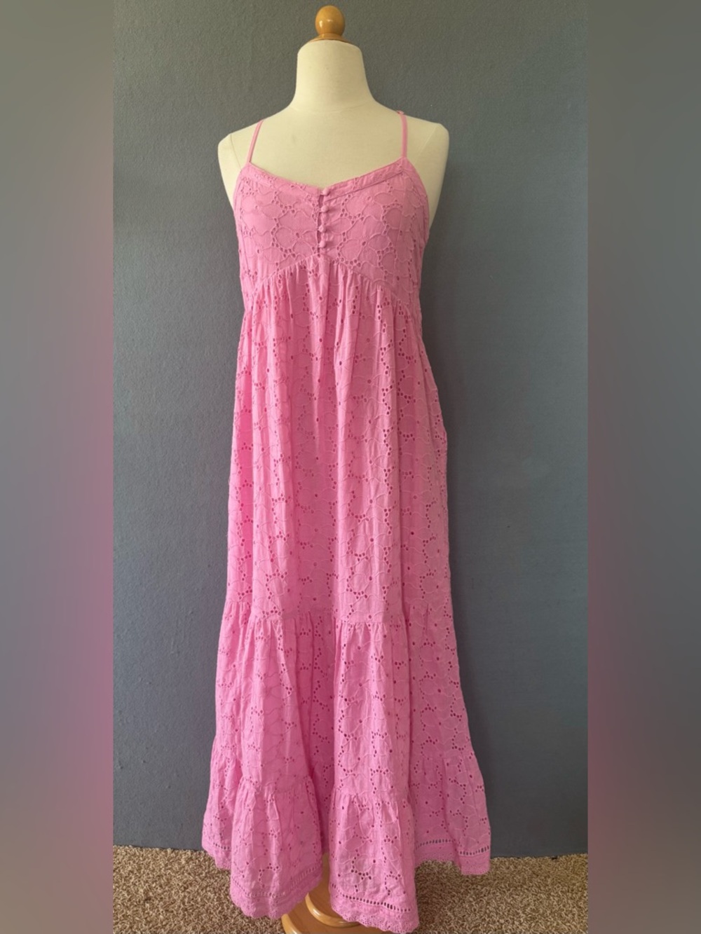 Saltwater LUXE Amalia Midi Dress Pink Eyelet Embroidered Cotton Sundress S NWT - Picture 2 of 11